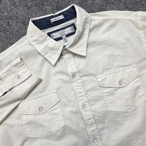 pd&c Stretch Men's Large Cream Off White Long Sleeve Button Down Shirt Classic